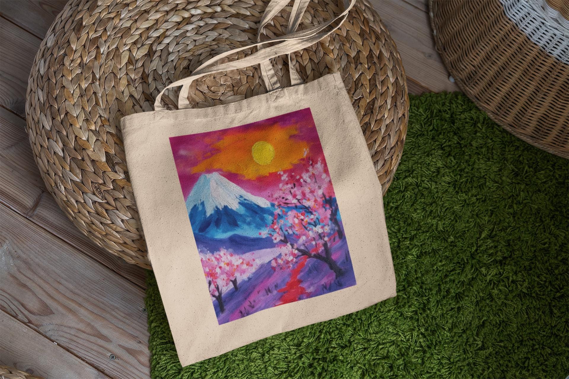 Pink Cherry Blossom Mt Fuji Tote Bag