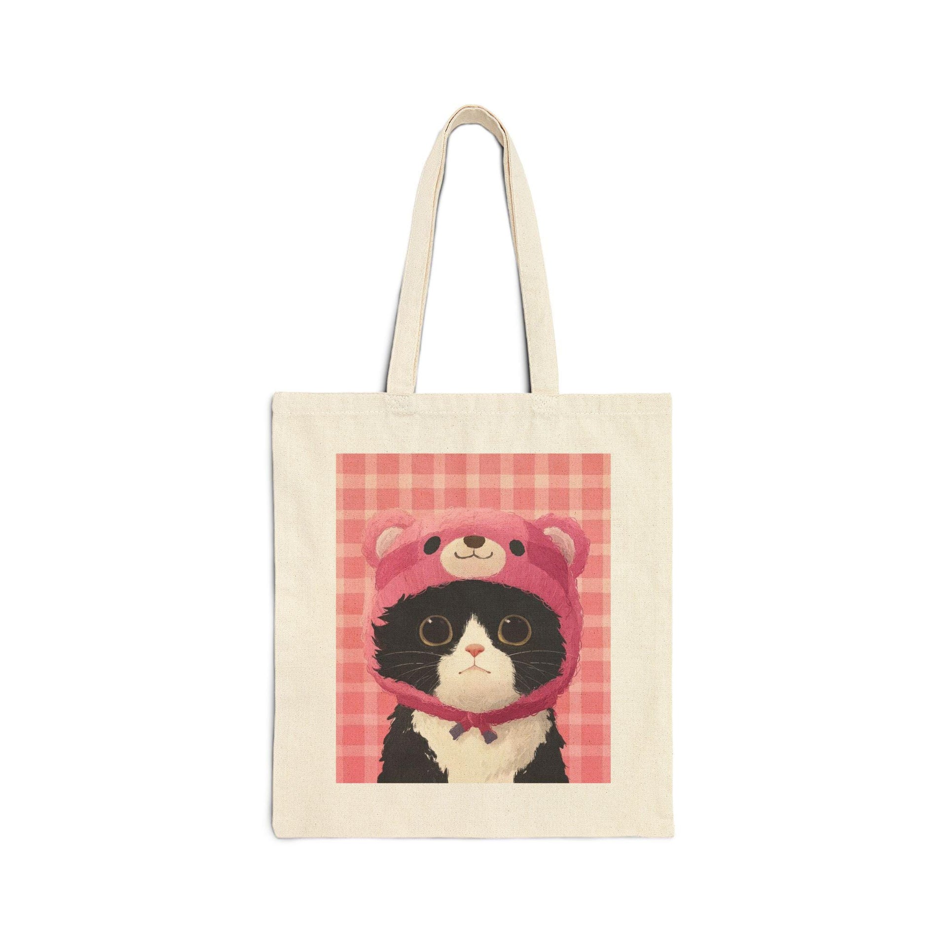 Kitty with Pink Bear Hat Tote Bag