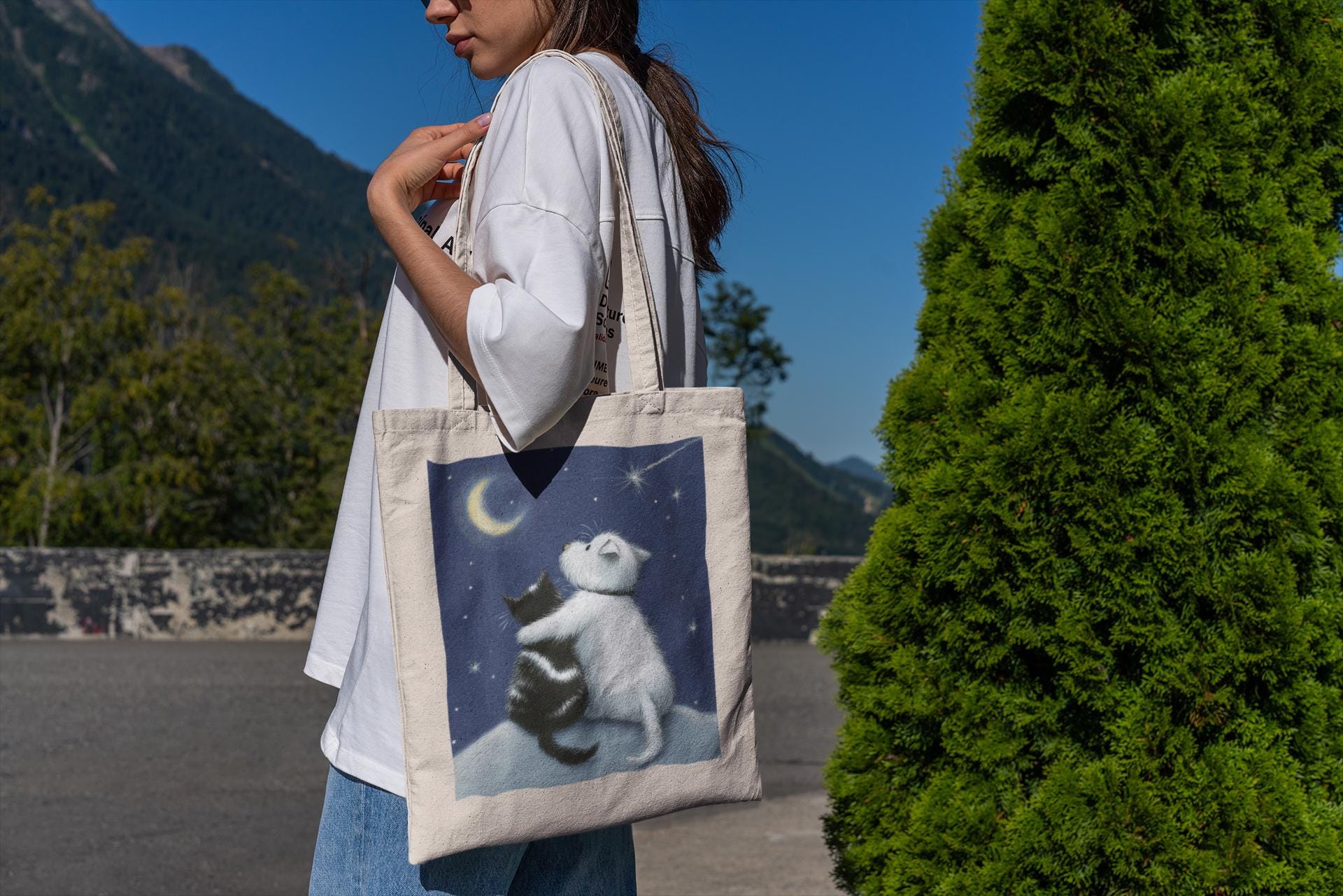 Cat & Dog Starry Night Tote Bag