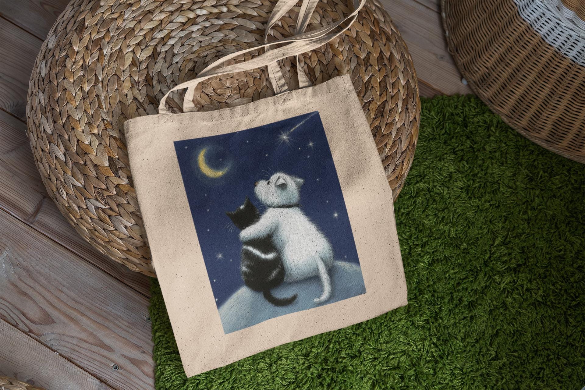 Cat & Dog Starry Night Tote Bag