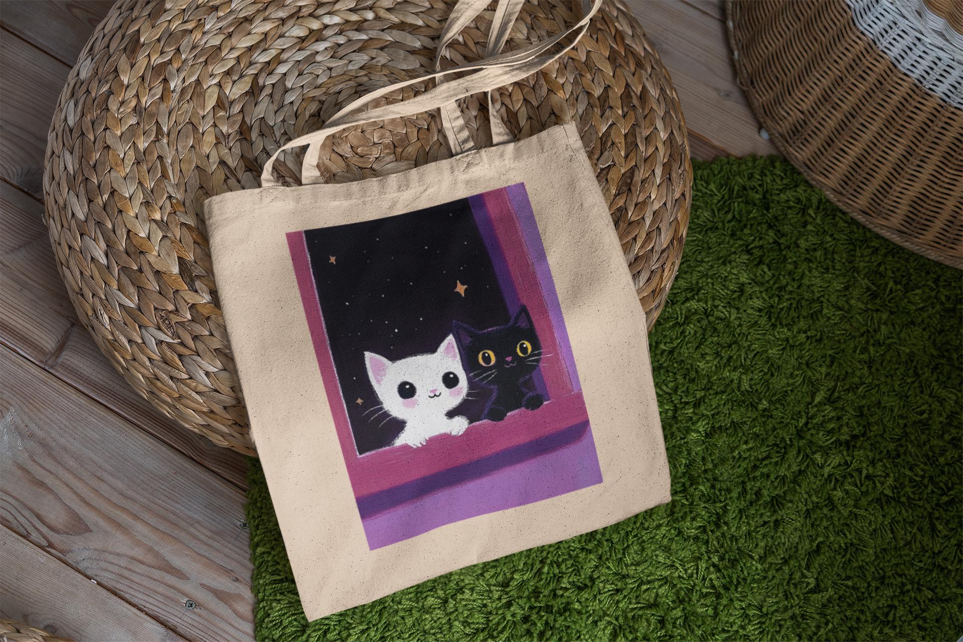 White Kitty & Black Kitty Tote Bag