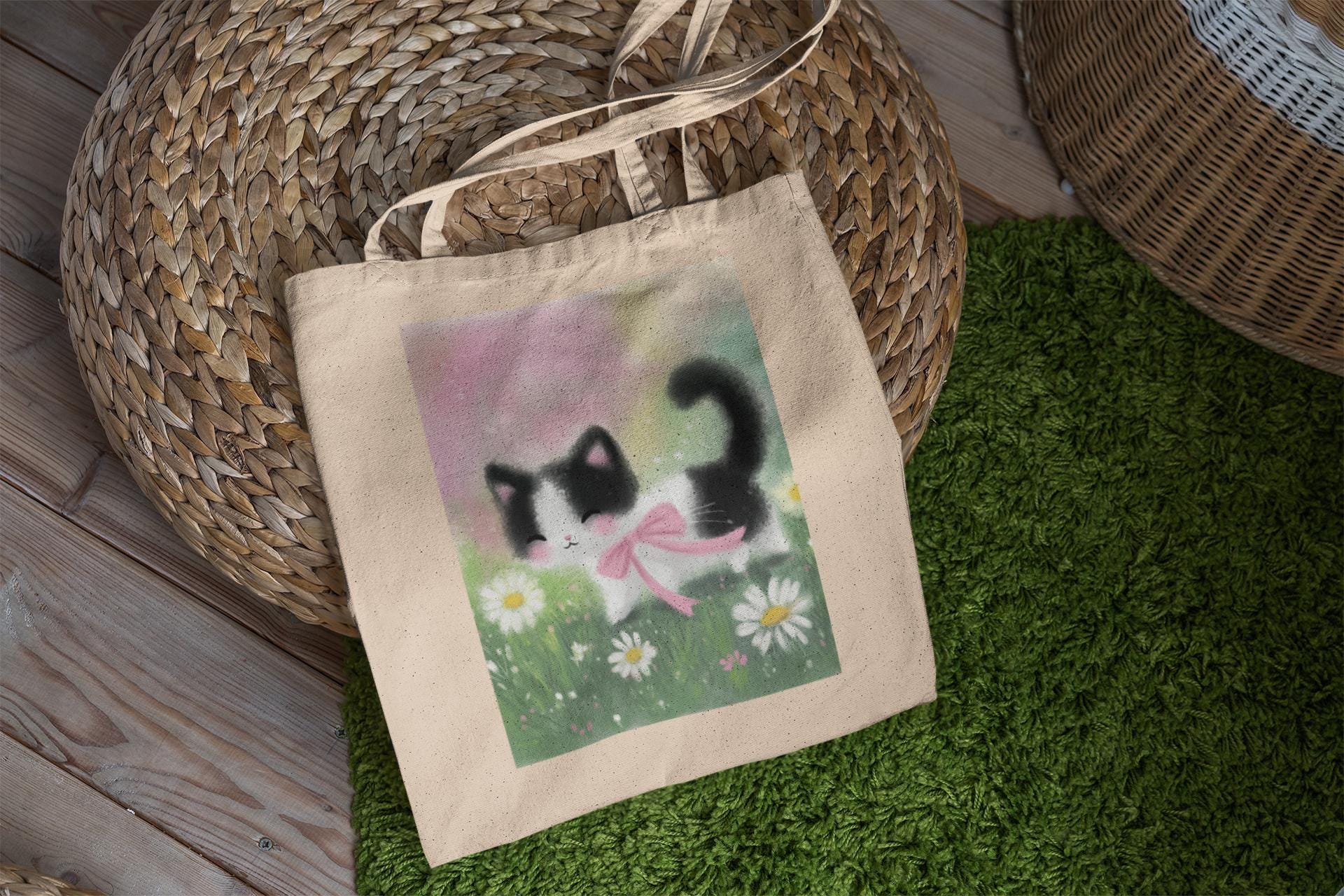 White Kitty Coquette Tote Bag