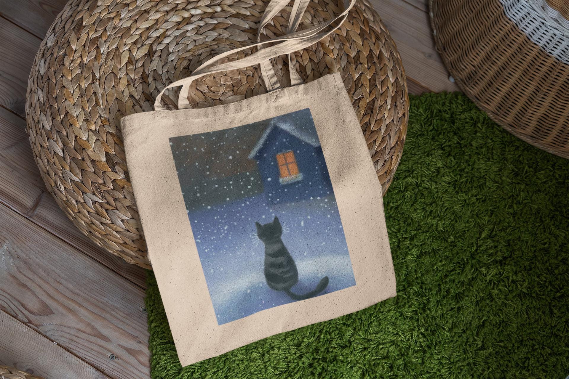 Black Cat Snow Tote Bag